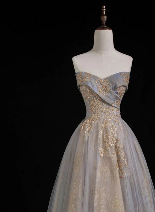 A Line Sweetheart Tulle and Lace Long Prom Dress