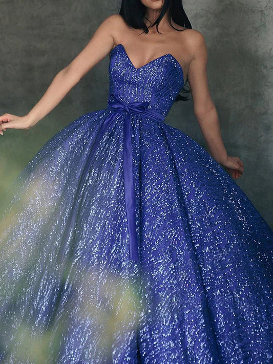 Ball Gown Strapless Floor-Length Long Prom Dresses