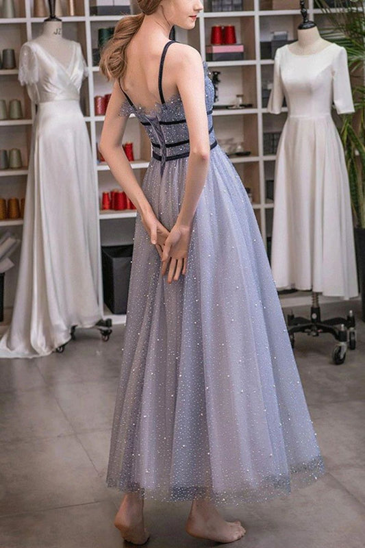 Charming A Line Spaghetti Straps Purple Long Prom Dress with Beading
