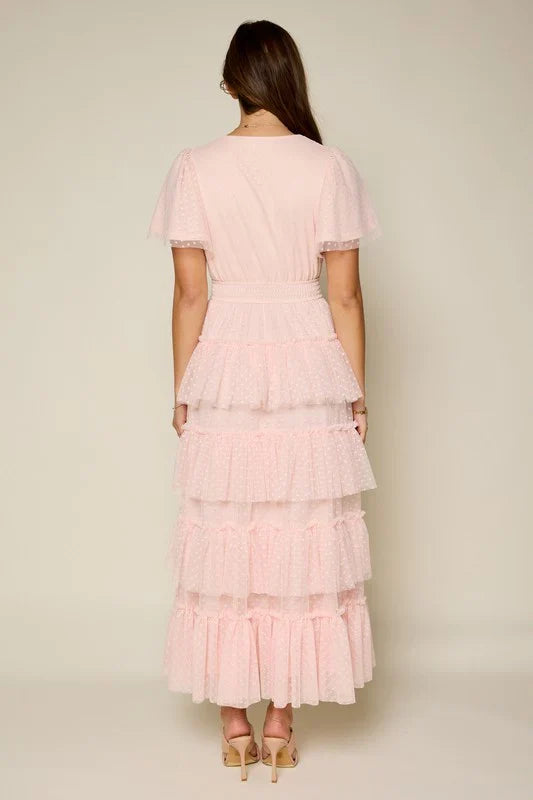A-line Short Sleeves Multi-Storey Prom Dress