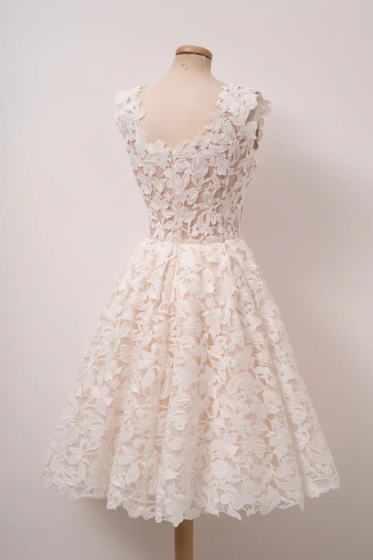Ivory white lace short homecoming dress