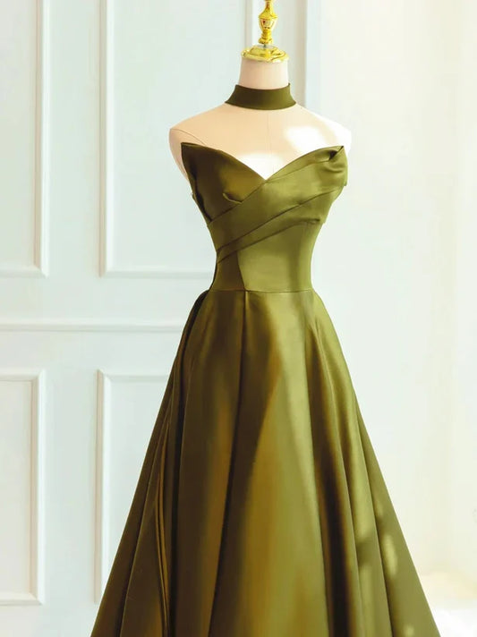 Satin Sweetheart Long A-line Prom Dress Evening Prom Dress