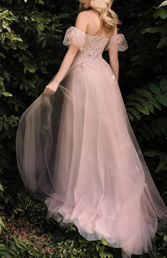 A-Line/Princess Sweetheart Short Sleeves Floor-Length Long Floral Prom Dresses