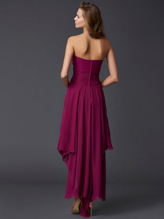 Sweetheart Sleeveless Pleats High Low Chiffon Dresses