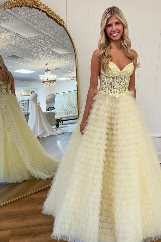 Charming A Line Sweetheart Blue Corset Prom Dress with Appliques
