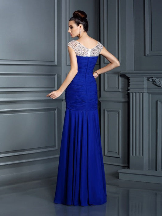 Scoop Beading Sleeveless Long Chiffon Dresses