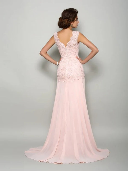 Blush Lace‑Beaded Sheath Round‑Neck Sleeveless V‑Back Floor‑Length Mother Of The Bride Dress