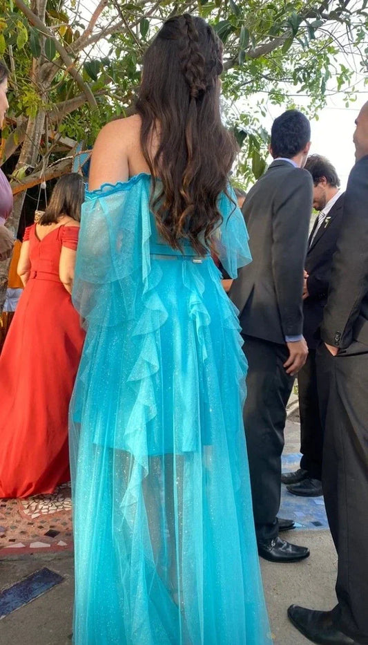 Dress Prom Dress Stores Off Shoulder A-Line Blue Long Prom Dress Charming Evening Dress Formal Dresses
