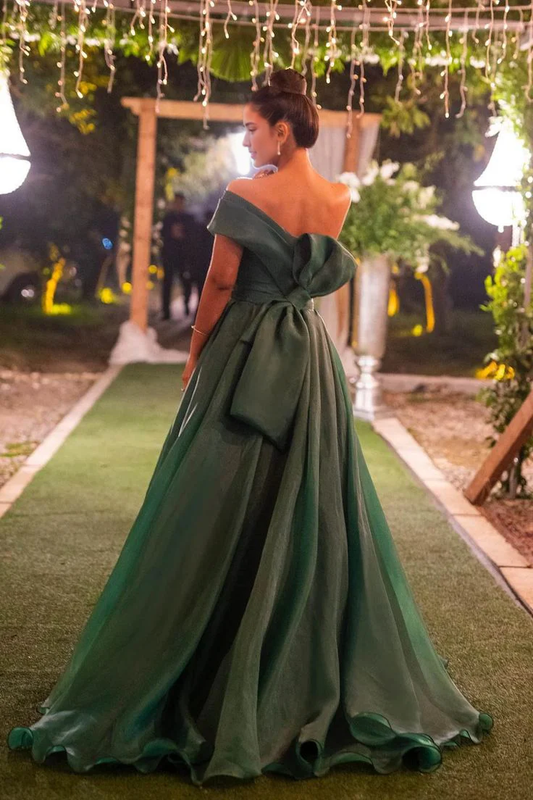 Formal Women's Dresses Green One Shoulder A-Line Long Prom Dress with Slit Prom Dress Stores