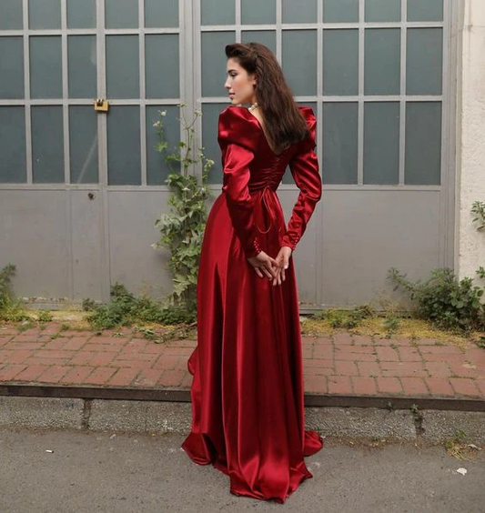 Formal Women's Dresses Charming Red Square Neck A-Line Long Wedding Dress Long Prom Dress Prom Clothing