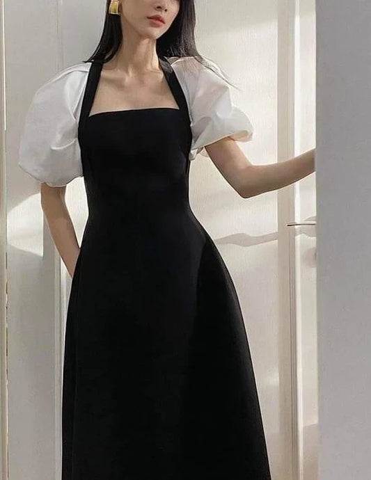 A-line Elegant Square Neck Evening Prom Dress Short Sleeves