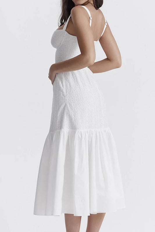 A-line Sleeveless Spaghetti Straps Square Neck Backless White Prom Dress