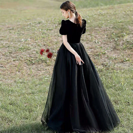 Formal Women's Dresses Black Velvet Tulle Long Prom Dress A Line Evening Formal Party Gown Prom Dresses Stores