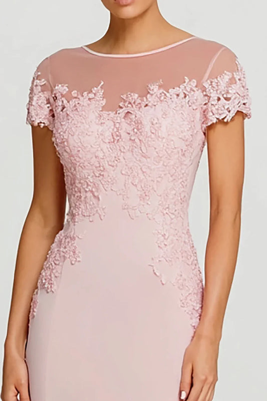 Alluring Mermaid/Trumpet Boat Neck Short Sleeve Lace Up Floor-Length Prom Dress