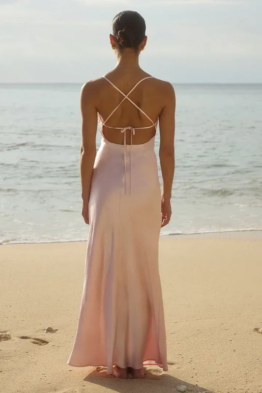 Bargain Fitted Spaghetti Straps Sleeveless Satin Floor-Length Prom Dress
