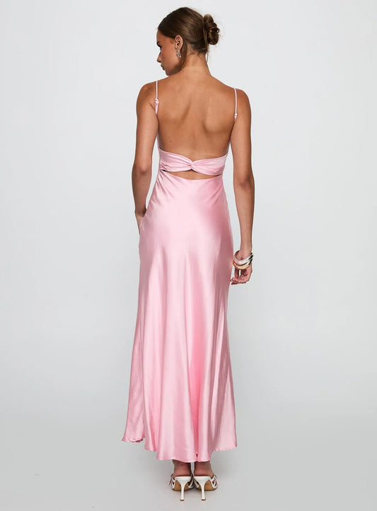 Bargain Fitted Spaghetti Straps Sleeveless Satin Floor-Length Prom Dress