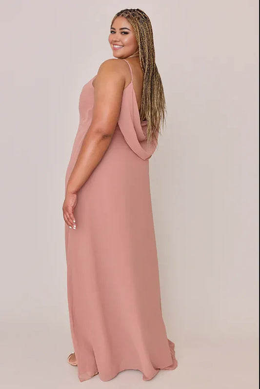 Casual Fitted A-line Cowl Neck Sleeveless Backless Ankle-Length Plus Size Bridesmaid Dress