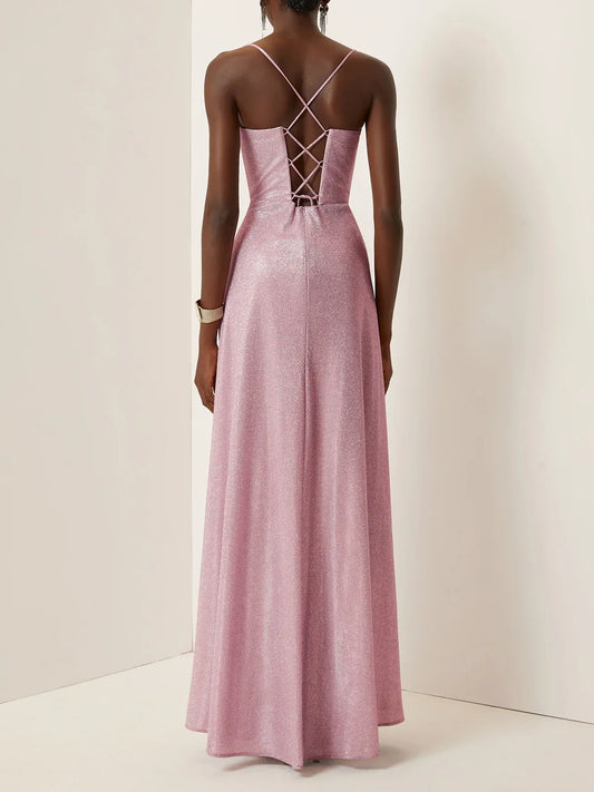 Charming A-Line Spaghetti Straps Sleeveless Lace Up Floor-Length Evening Dress