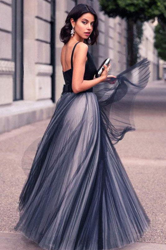 Prom Dresses Stores Charming V Neck Sleeveless Spaghetti Straps Navy Blue Ball Gown Prom Dress Formal Women's Dresses