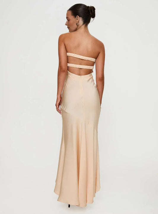 Cheap Fitted Sweetheart Sleeveless Satin Floor-Length Prom Dress