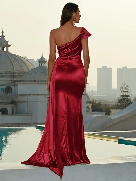 Chic Mermaid One Shoulder Sleeveless Backless Floor-Length Prom Dress