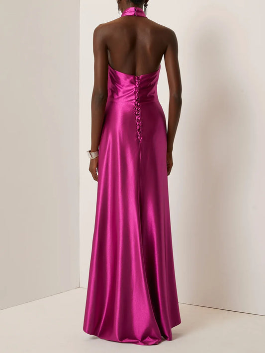 Chic Sheath Halter Neck Sleeveless Lace Up Floor-Length Evening Dress