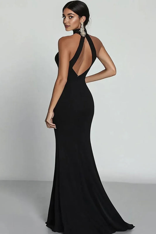 Classic Mermaid/Trumpet Halter Neck Sleeveless Satin Sweep/Brush Train Evening Dress