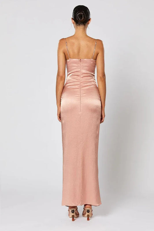 Discount Fitted V Neck Sleeveless Satin Floor-Length Prom Dress