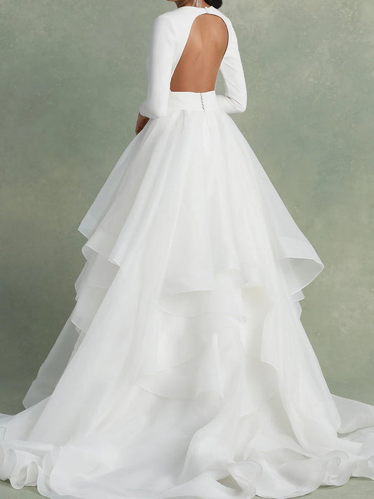 Dress For Wedding A-Line/Princess V-Neck Long Sleeves Floor-Length Ball-Gown Wedding Dress With Ruffles Formal Women's Dresses
