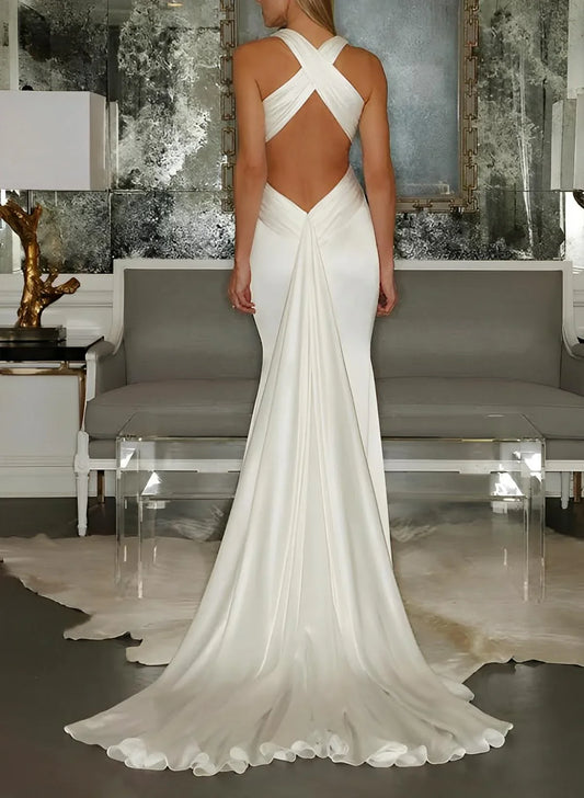 Dress For Wedding Trumpet/Mermaid V-Neck Floor-length Sleeveless Wedding Dress Formal Women's Dresses