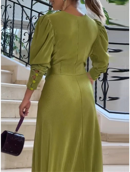 Women's Prom Dress Party Dress Wedding Guest Dress Long Dress Maxi Dress Green Long Sleeve Pure Color Knot Front Spring Fall Winter V Neck Party Winter Dress Evening Party Wedding Guest