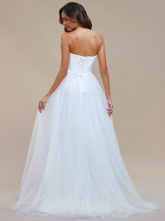 Romantic Back-laced Adjustable Strapless A-Line Tulle Wedding Dress/No Veils