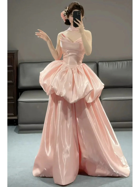 Elegant Ball-Gown Halter Neck Sleeveless Zipper Back Floor-Length Prom Evening Dress
