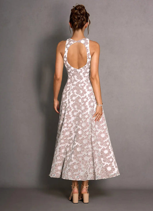 Elegant A-Line High Neck Sleeveless Backless Ankle-Length Evening Dress