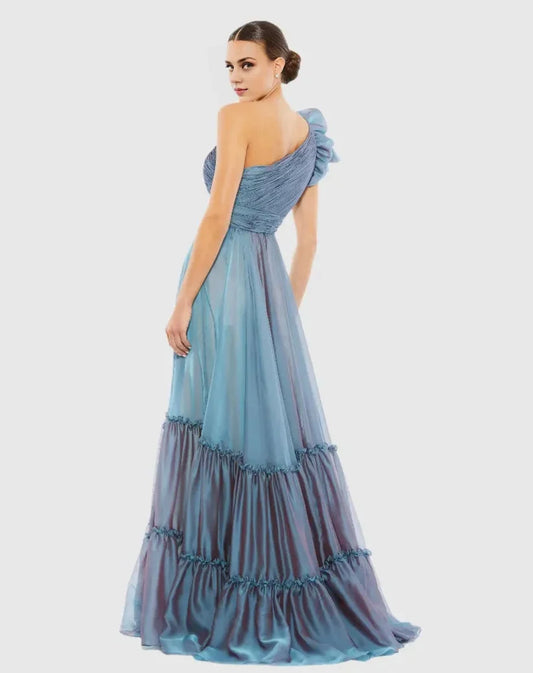 Elegant A Line One Shoulder Sleeveless Backless Sweep/Brush Train Prom Dress