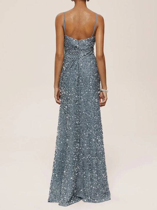Elegant Mermaid Spaghetti Straps Sleeveless Back Zip Floor-Length Evening Dress