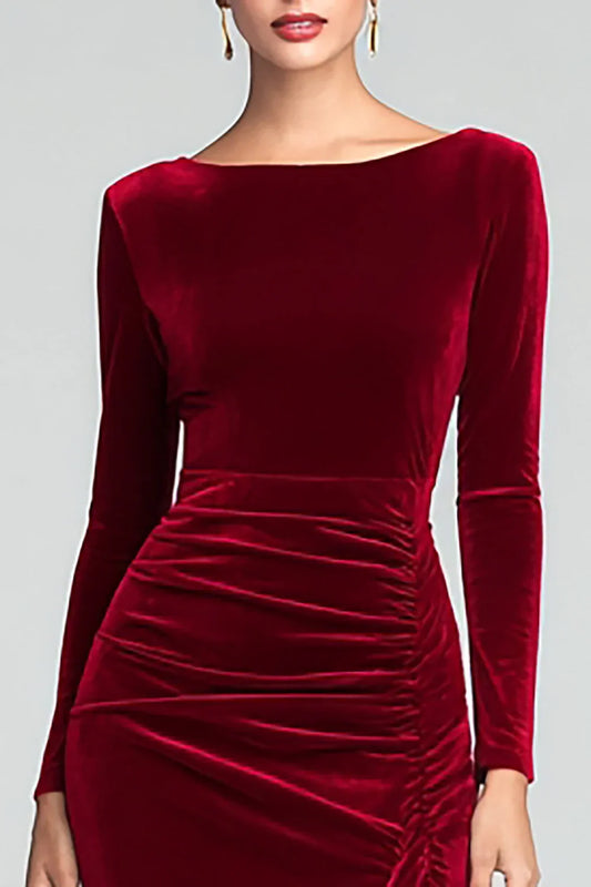 Elegant Mermaid/Trumpet Boat Neck Long Sleeves Velvet Floor-Length Evening Dress