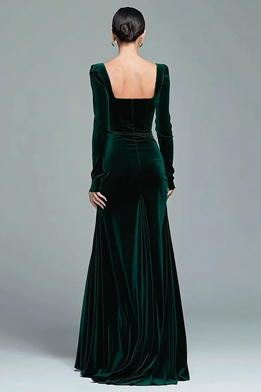 Elegant Mermaid/Trumpet Square Neck Long Sleeve Velvet Floor-Length Evening Dress