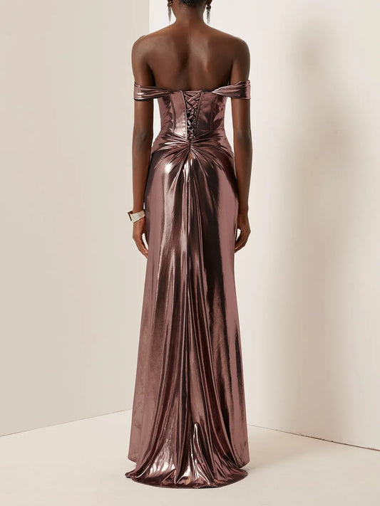 Elegant Sheath Off The Shoulder Sleeveless Lace Up Floor-Length Evening Dress