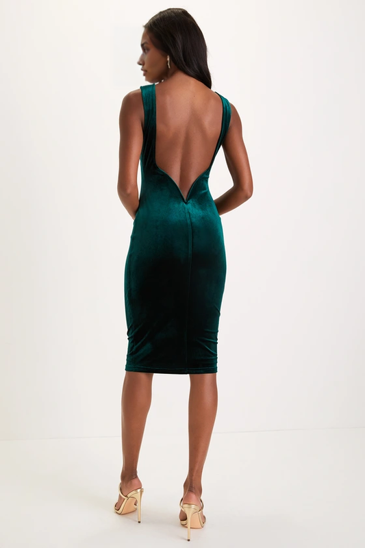 Formal Women's Dresses So Stunning Emerald Green Velvet Backless Midi Dress Prom Dress Shops