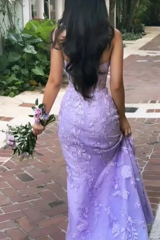 Enchanting Mermaid Strapless Sweetheart Lace-Up Corset Floral Lace Floor-Length Evening Gown