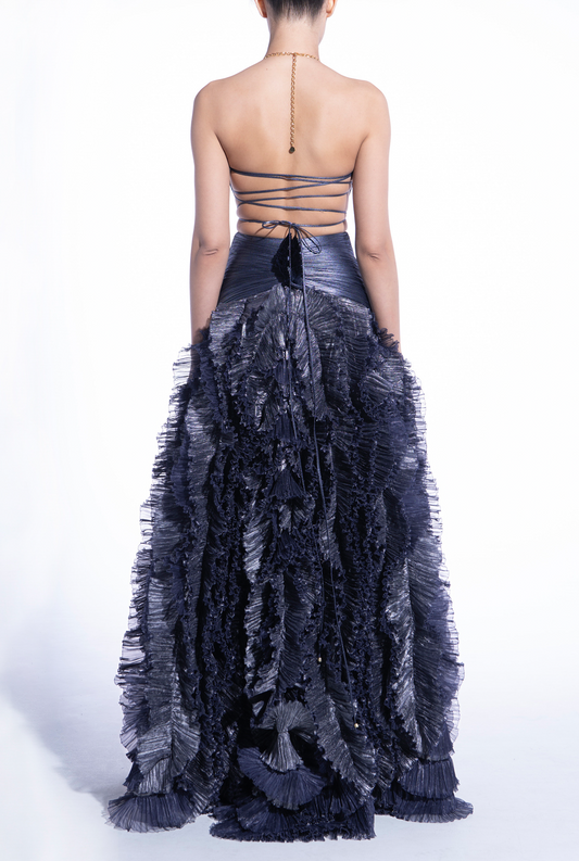Prom Dress In Store Halter A-line Tiered Pleated Evening Dress Floor Length Sleeveless Dresses Evening Wear