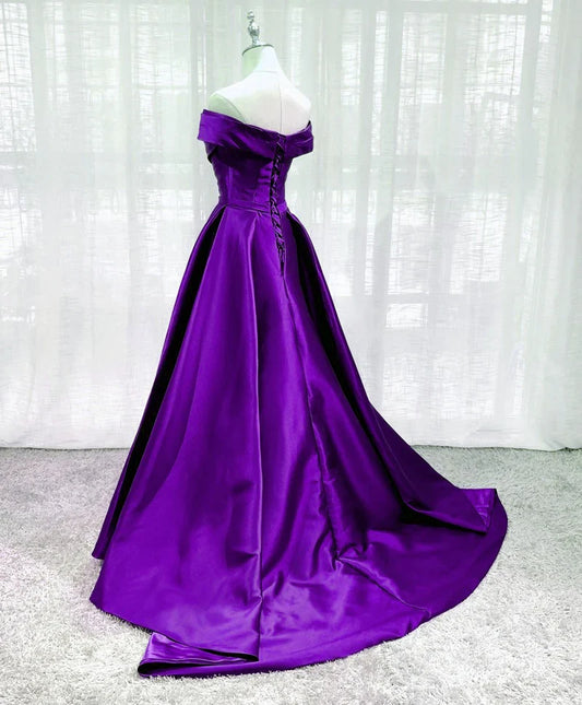 A-Line Satin Off Shoulder Long Evening Dress