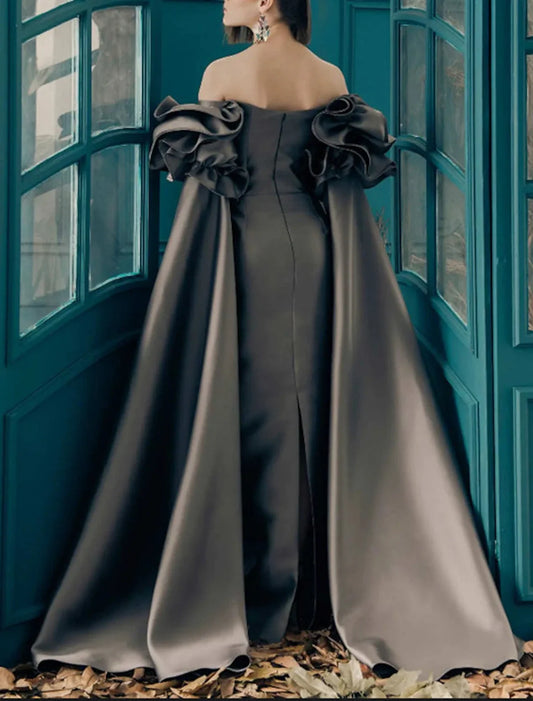 Sheath / Column Elegant Vintage Wedding Guest Formal Evening Dress Sweetheart Neckline Long Sleeve Floor Length Satin