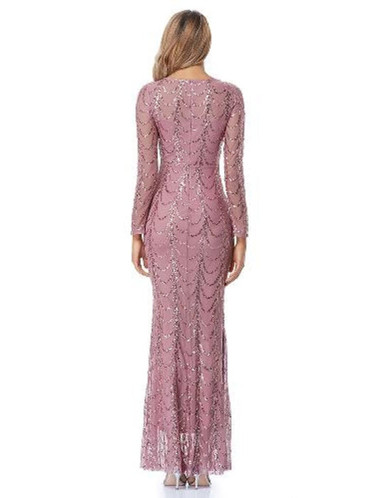 Mermaid Black Dress Evening Gown Black Dress Vintage Party Wear Formal Evening Floor Length Long Sleeve Jewel Neck Sequined with Sequin