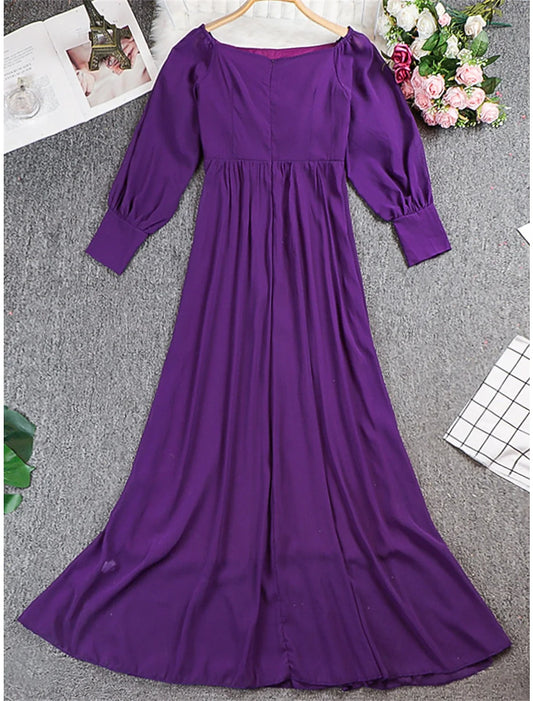 Women's Prom Dress Party Dress Wedding Guest Dress Long Dress Maxi Dress Black Wine Purple Long Sleeve Plain High Waist Summer Spring Fall Off Shoulder Elegant Wedding Guest Birthday Evening Party