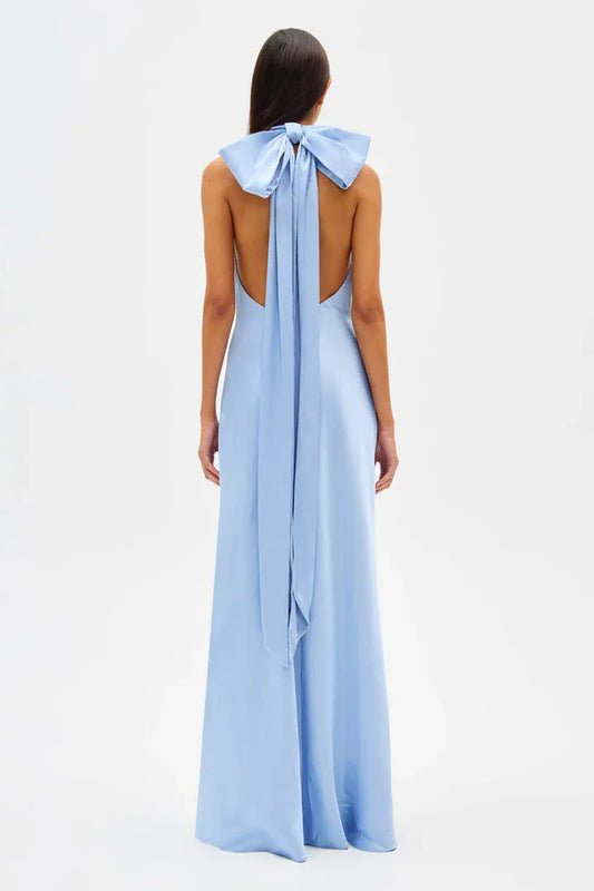 Fashion Sheath High Neck Sleeveless Satin Floor-Length Prom Dress