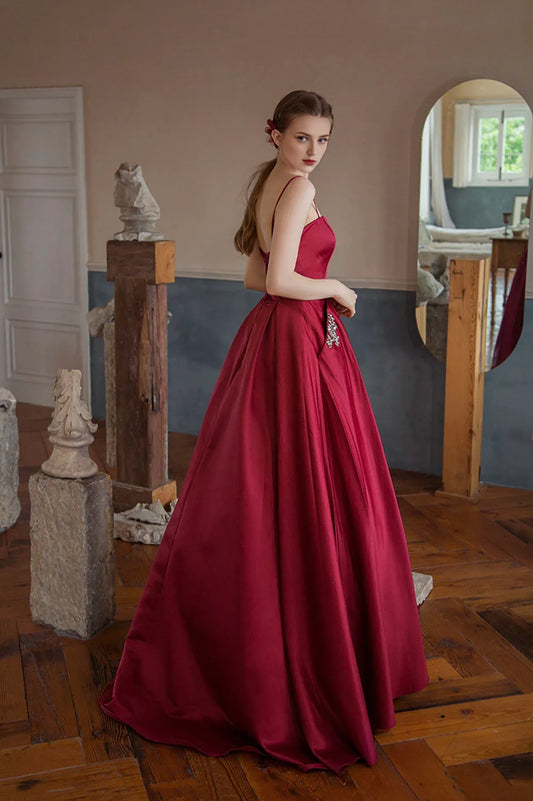 Formal Dresses Red Satin Long A line Strapless Prom Dress Floor Length Evening Dress / Prom Dresses Store