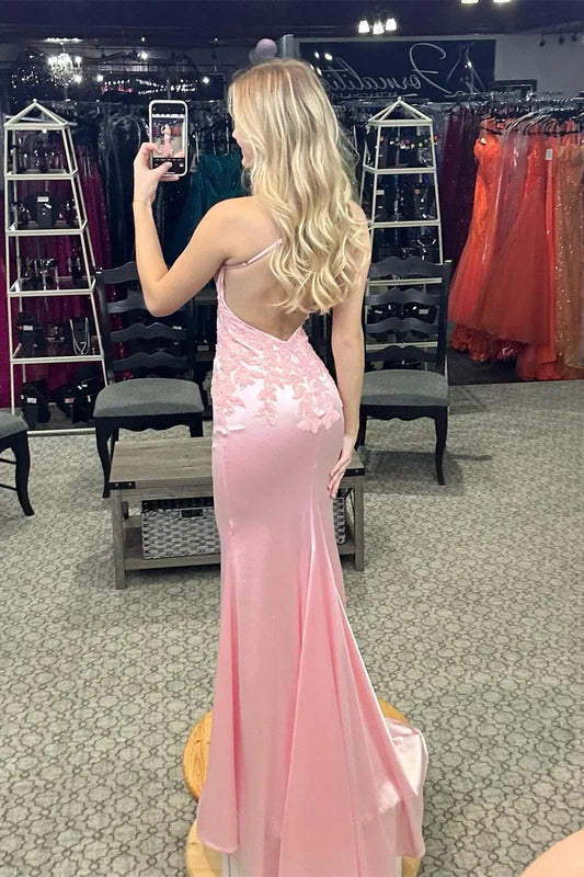 Formal Wear Dresses Pink Straps Appliques Mermaid Formal Long Party Dress Prom Dresses Shops Formal Women's Dresses