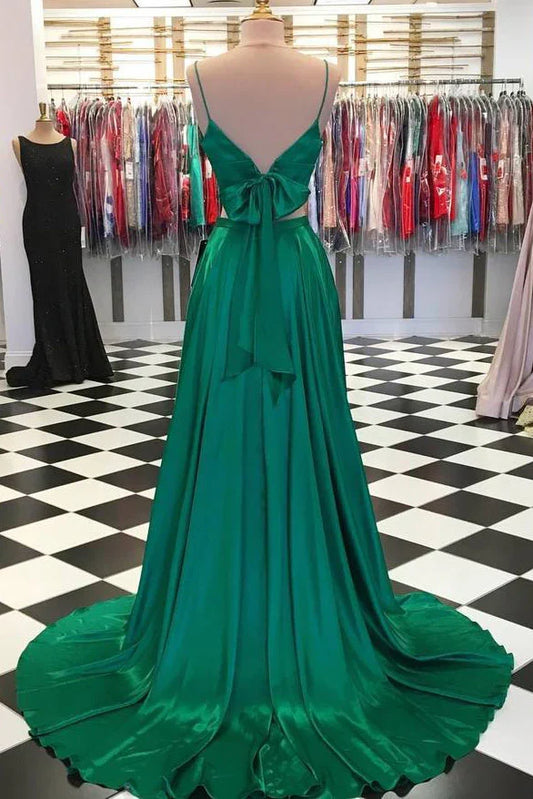 Formal Wear Dresses/Two Piece A-Line Green Prom Dress with Bowknot Back
